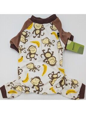Fitwarm Dog Pajamas Size L Monkey Banana Print Pet One Piece Brown NWT